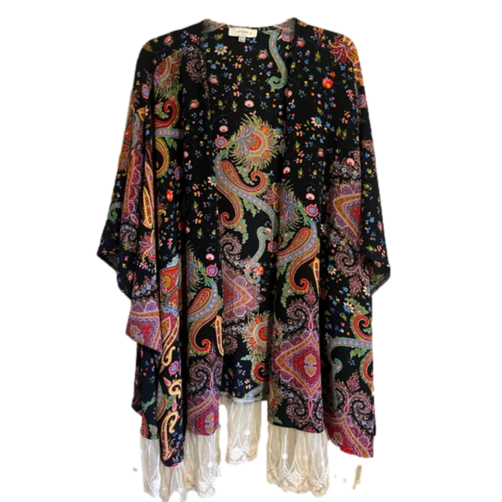 Umgee Paisley Kimono with Lace Details Size XL/1X